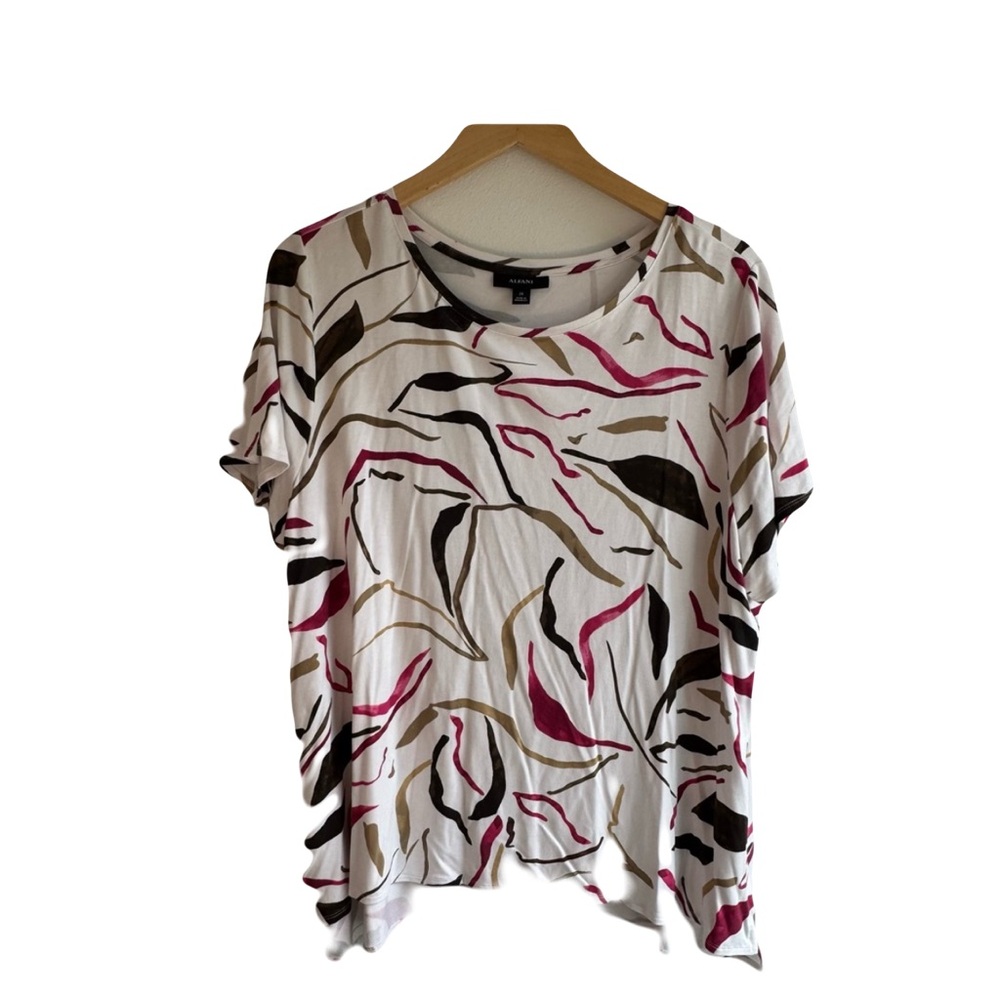 Alfani  Women’s  2X  Multicolor  Abstract  Short  Sleeve  Top  Vibrant  Classic